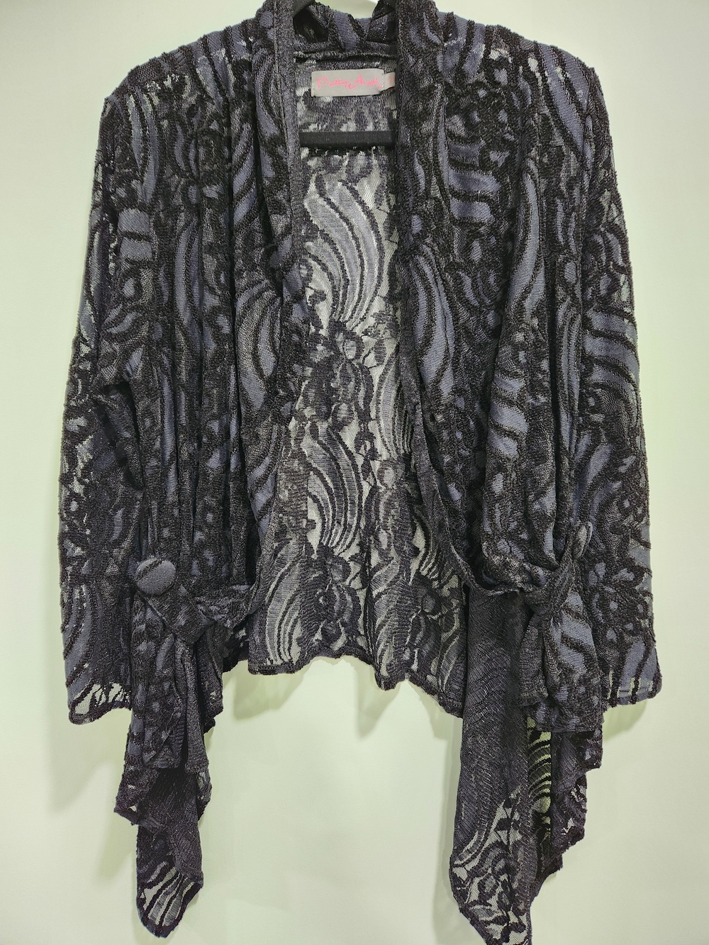 Pretty Angel Black Lace Open-Front Draped Cardigan